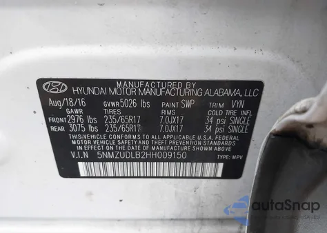 2017 Hyundai Santa Fe Sport 2.4L from USA, damaged, VIN 5NMZUDLB2HH009150